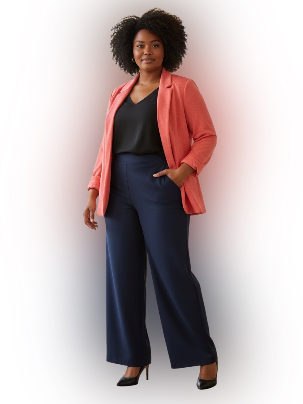 NWT Skies Are Blue Coral Open Front Knit Blazer XL Ruched Sleeve Modal